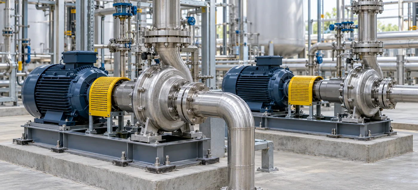 Dos conjuntos de bombas centrífugas en una instalación industrial